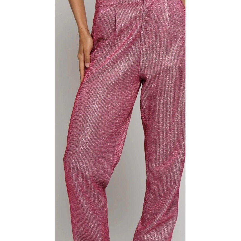 Sans Souci Pink Glitter Metallic High Waisted Pleated Trousers Pants GSP915 (16)